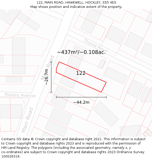 122, MAIN ROAD, HAWKWELL, HOCKLEY, SS5 4ES: Plot and title map