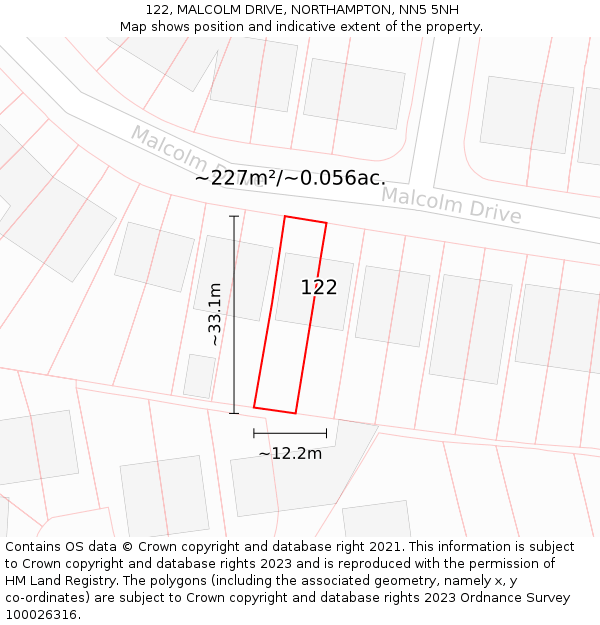 122, MALCOLM DRIVE, NORTHAMPTON, NN5 5NH: Plot and title map