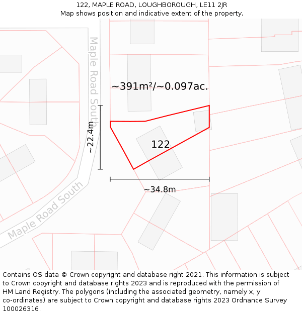 122, MAPLE ROAD, LOUGHBOROUGH, LE11 2JR: Plot and title map