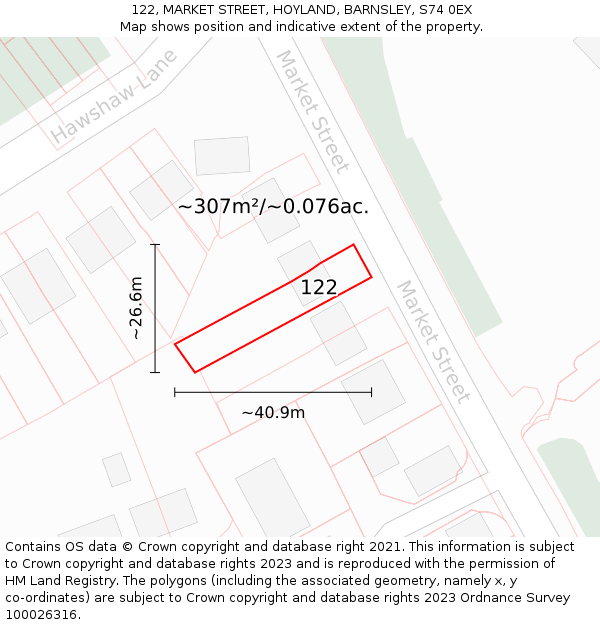 122, MARKET STREET, HOYLAND, BARNSLEY, S74 0EX: Plot and title map