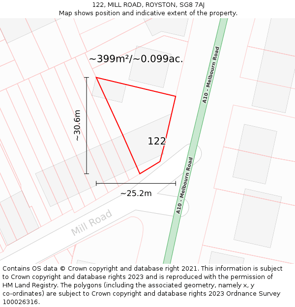 122, MILL ROAD, ROYSTON, SG8 7AJ: Plot and title map