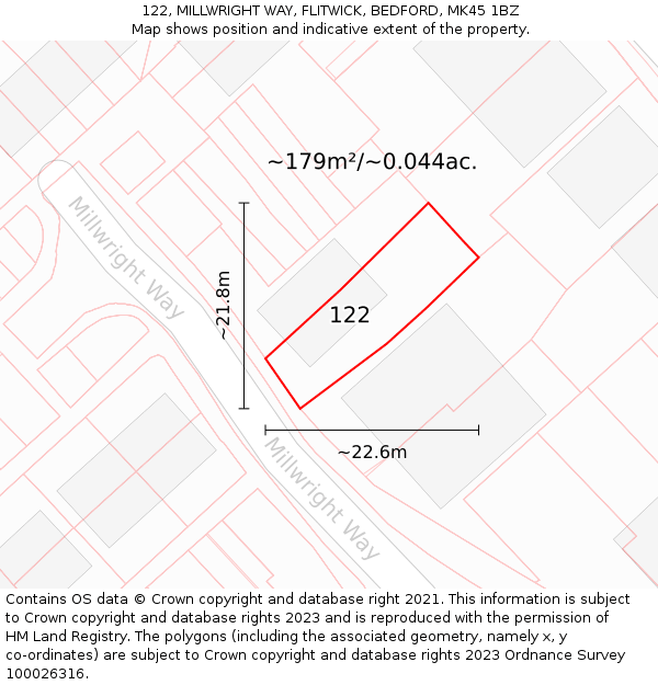 122, MILLWRIGHT WAY, FLITWICK, BEDFORD, MK45 1BZ: Plot and title map
