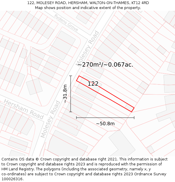 122, MOLESEY ROAD, HERSHAM, WALTON-ON-THAMES, KT12 4RD: Plot and title map