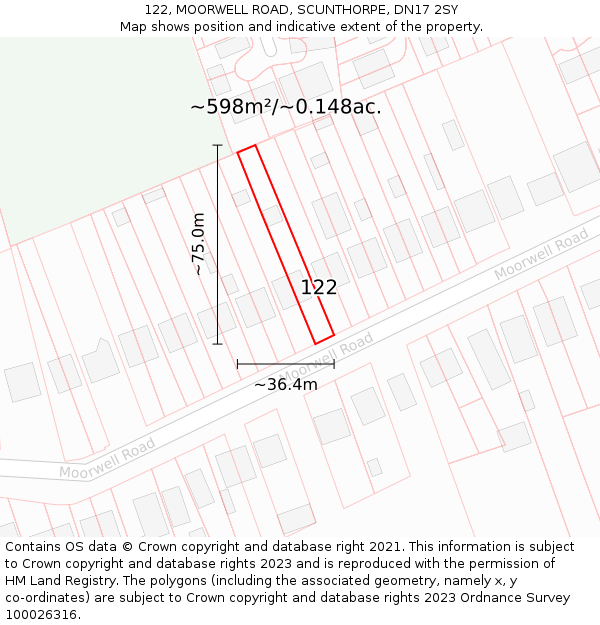 122, MOORWELL ROAD, SCUNTHORPE, DN17 2SY: Plot and title map