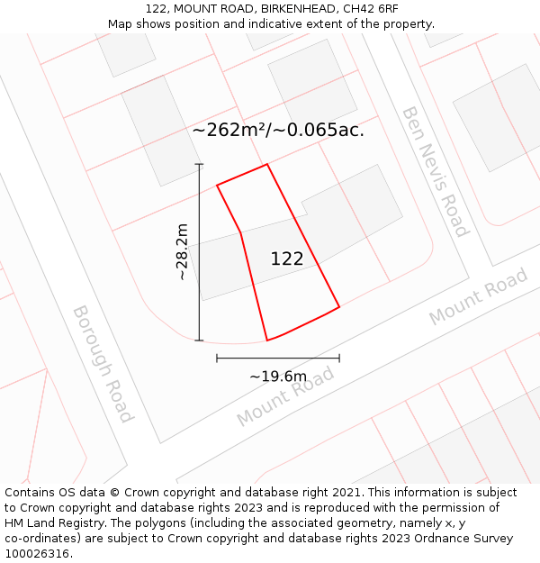 122, MOUNT ROAD, BIRKENHEAD, CH42 6RF: Plot and title map