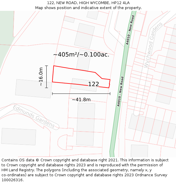 122, NEW ROAD, HIGH WYCOMBE, HP12 4LA: Plot and title map