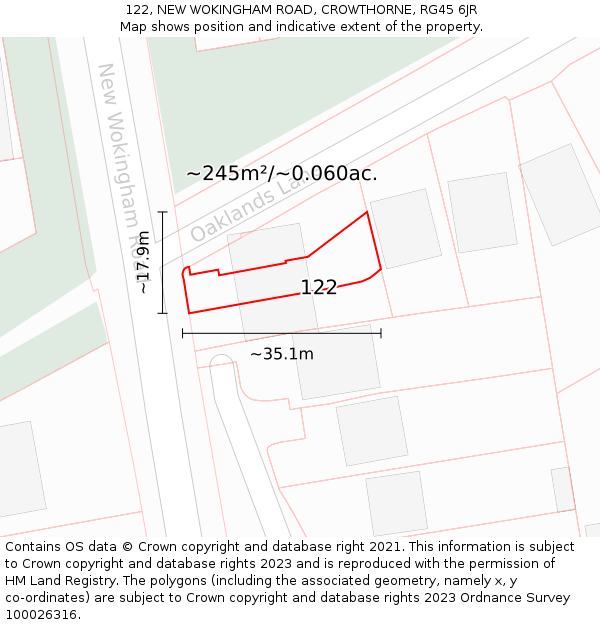 122, NEW WOKINGHAM ROAD, CROWTHORNE, RG45 6JR: Plot and title map