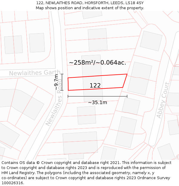 122, NEWLAITHES ROAD, HORSFORTH, LEEDS, LS18 4SY: Plot and title map