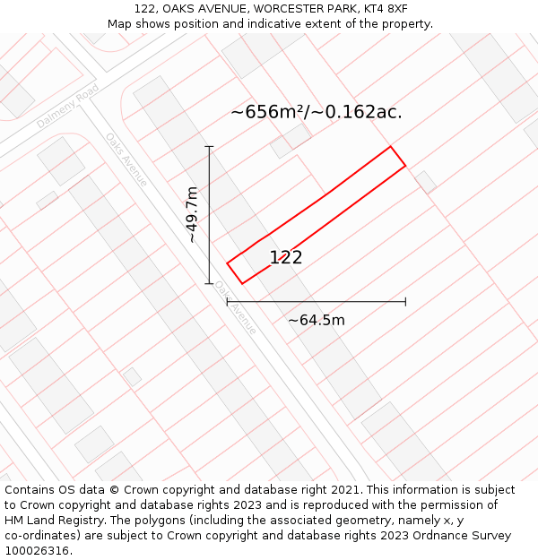 122, OAKS AVENUE, WORCESTER PARK, KT4 8XF: Plot and title map