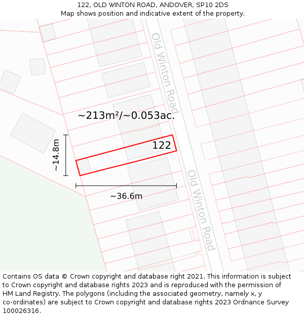 122, OLD WINTON ROAD, ANDOVER, SP10 2DS: Plot and title map
