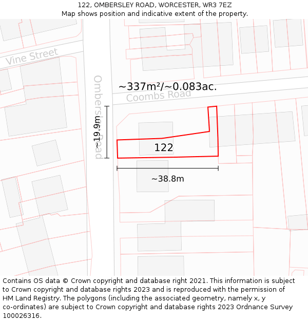 122, OMBERSLEY ROAD, WORCESTER, WR3 7EZ: Plot and title map