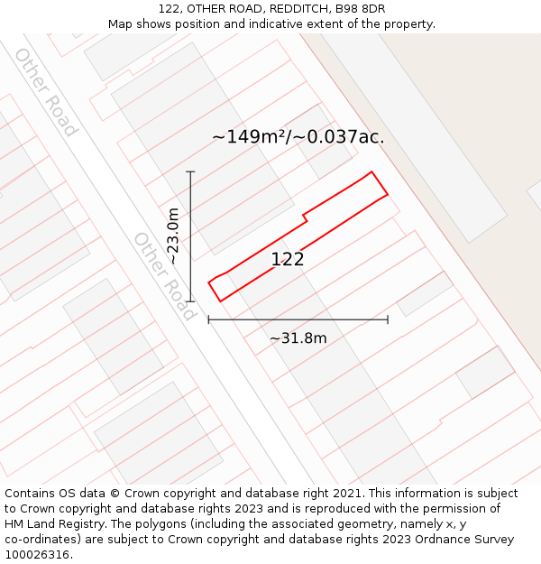122, OTHER ROAD, REDDITCH, B98 8DR: Plot and title map