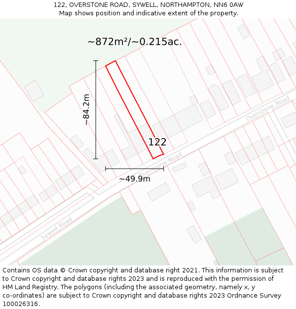 122, OVERSTONE ROAD, SYWELL, NORTHAMPTON, NN6 0AW: Plot and title map