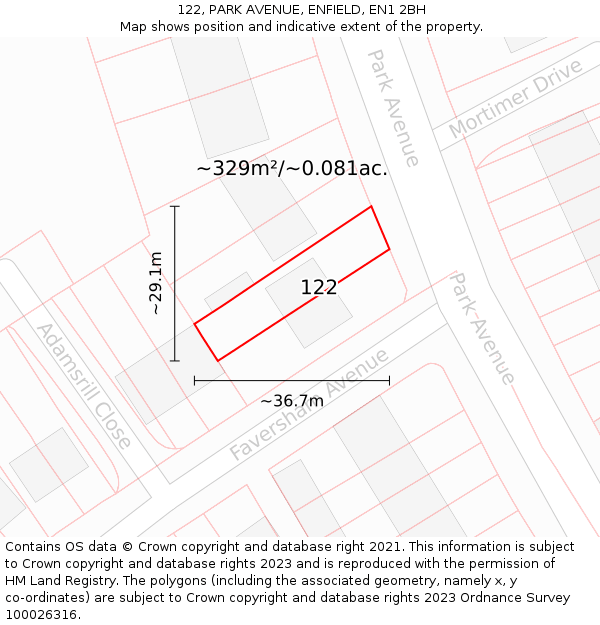 122, PARK AVENUE, ENFIELD, EN1 2BH: Plot and title map
