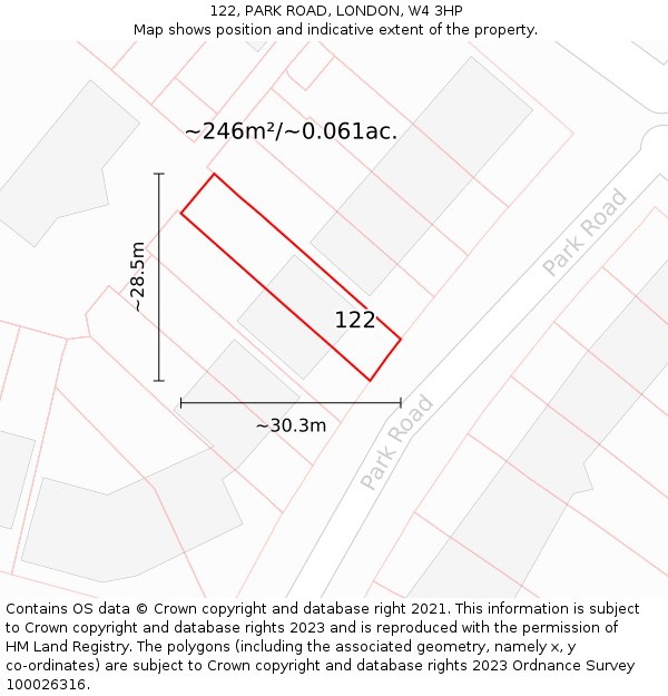 122, PARK ROAD, LONDON, W4 3HP: Plot and title map