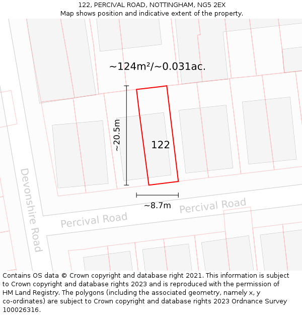 122, PERCIVAL ROAD, NOTTINGHAM, NG5 2EX: Plot and title map