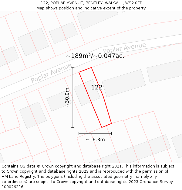 122, POPLAR AVENUE, BENTLEY, WALSALL, WS2 0EP: Plot and title map