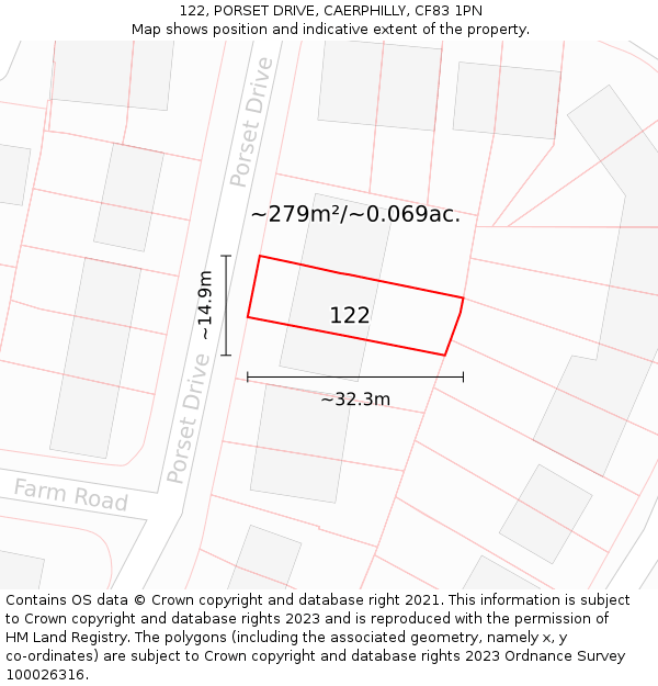 122, PORSET DRIVE, CAERPHILLY, CF83 1PN: Plot and title map