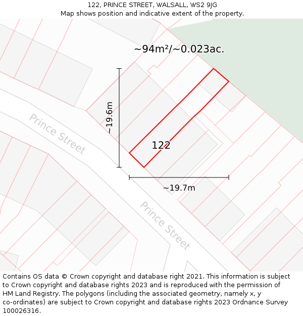 122, PRINCE STREET, WALSALL, WS2 9JG: Plot and title map