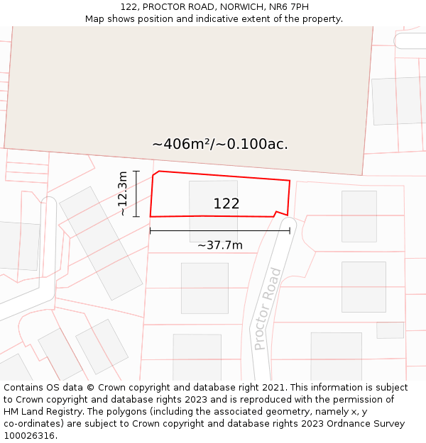 122, PROCTOR ROAD, NORWICH, NR6 7PH: Plot and title map
