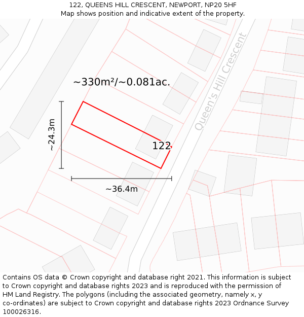 122, QUEENS HILL CRESCENT, NEWPORT, NP20 5HF: Plot and title map