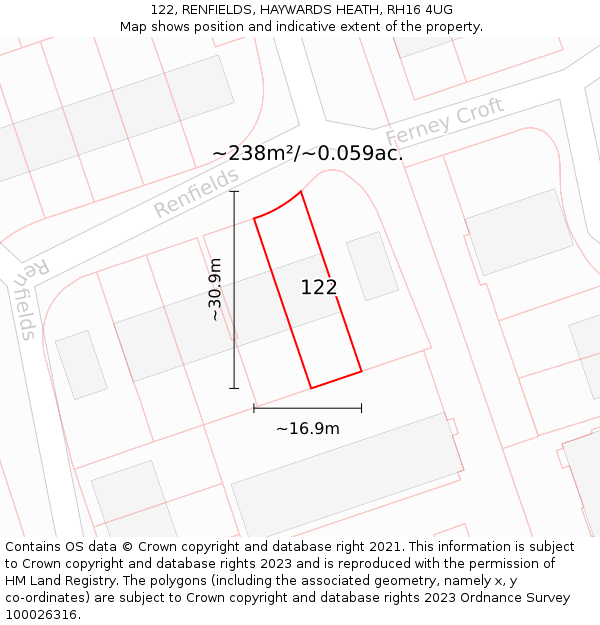 122, RENFIELDS, HAYWARDS HEATH, RH16 4UG: Plot and title map