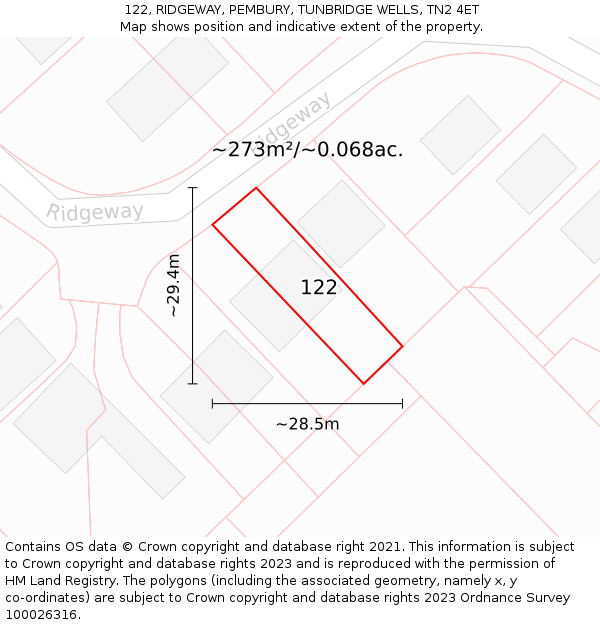 122, RIDGEWAY, PEMBURY, TUNBRIDGE WELLS, TN2 4ET: Plot and title map