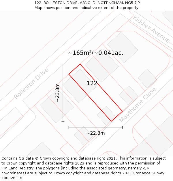 122, ROLLESTON DRIVE, ARNOLD, NOTTINGHAM, NG5 7JP: Plot and title map