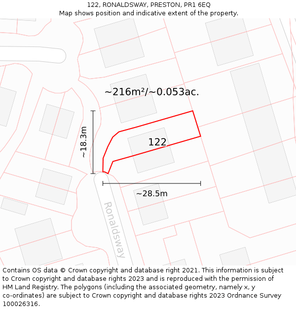 122, RONALDSWAY, PRESTON, PR1 6EQ: Plot and title map