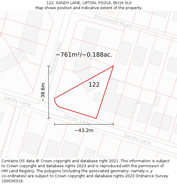 122, SANDY LANE, UPTON, POOLE, BH16 5LX: Plot and title map