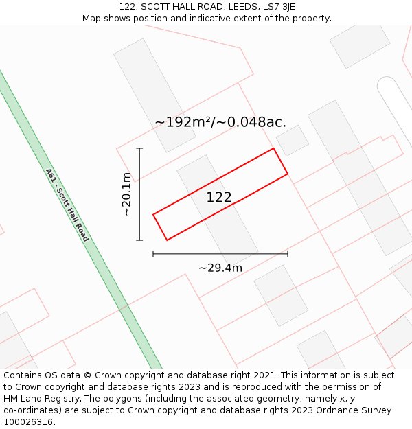 122, SCOTT HALL ROAD, LEEDS, LS7 3JE: Plot and title map