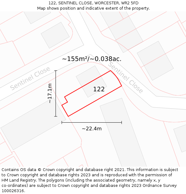 122, SENTINEL CLOSE, WORCESTER, WR2 5FD: Plot and title map