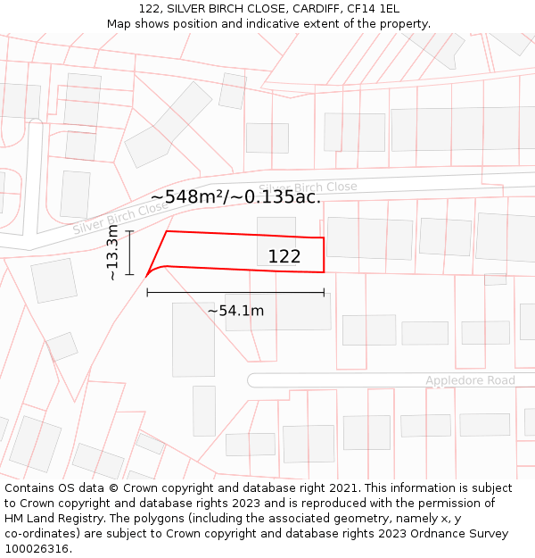 122, SILVER BIRCH CLOSE, CARDIFF, CF14 1EL: Plot and title map