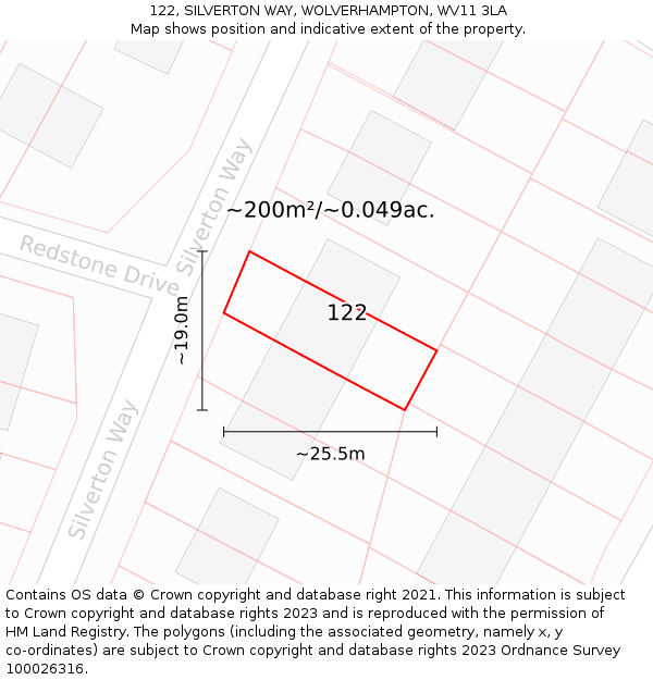 122, SILVERTON WAY, WOLVERHAMPTON, WV11 3LA: Plot and title map