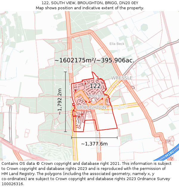 122, SOUTH VIEW, BROUGHTON, BRIGG, DN20 0EY: Plot and title map