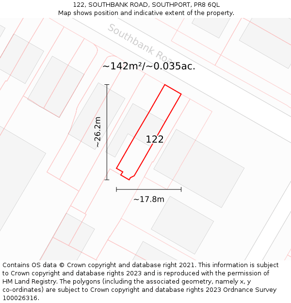 122, SOUTHBANK ROAD, SOUTHPORT, PR8 6QL: Plot and title map