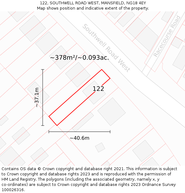122, SOUTHWELL ROAD WEST, MANSFIELD, NG18 4EY: Plot and title map