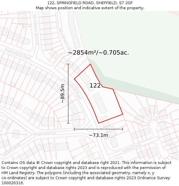 122, SPRINGFIELD ROAD, SHEFFIELD, S7 2GF: Plot and title map