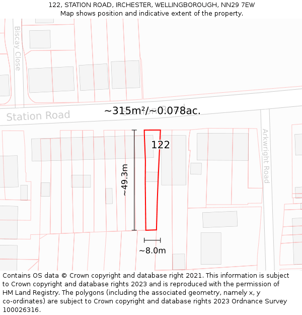 122, STATION ROAD, IRCHESTER, WELLINGBOROUGH, NN29 7EW: Plot and title map