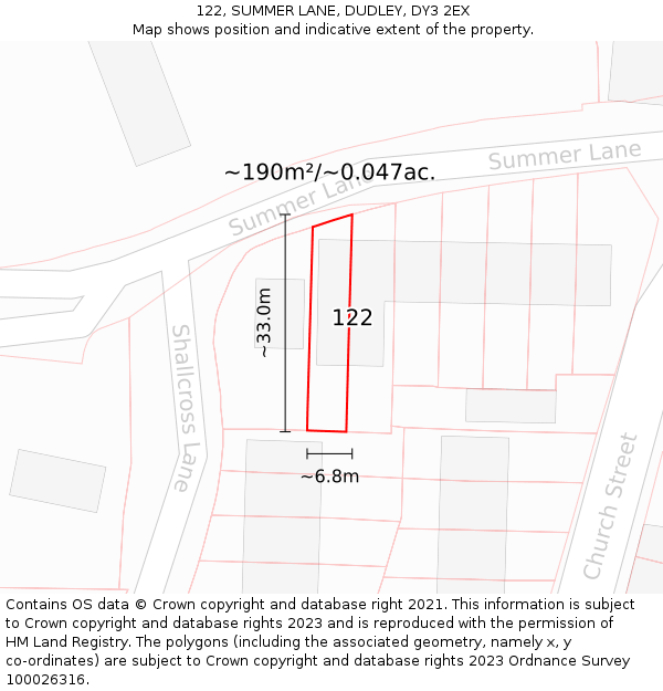 122, SUMMER LANE, DUDLEY, DY3 2EX: Plot and title map