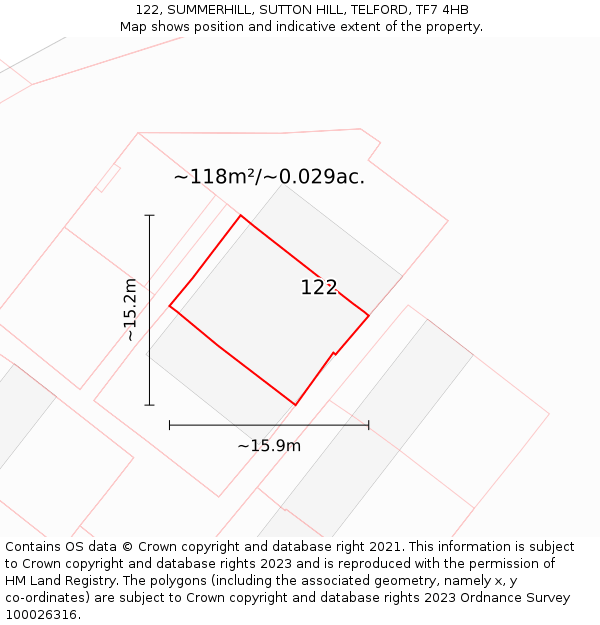 122, SUMMERHILL, SUTTON HILL, TELFORD, TF7 4HB: Plot and title map