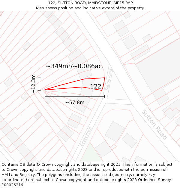 122, SUTTON ROAD, MAIDSTONE, ME15 9AP: Plot and title map