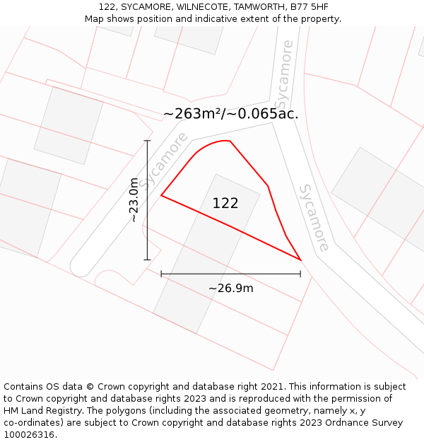 122, SYCAMORE, WILNECOTE, TAMWORTH, B77 5HF: Plot and title map