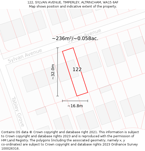 122, SYLVAN AVENUE, TIMPERLEY, ALTRINCHAM, WA15 6AF: Plot and title map