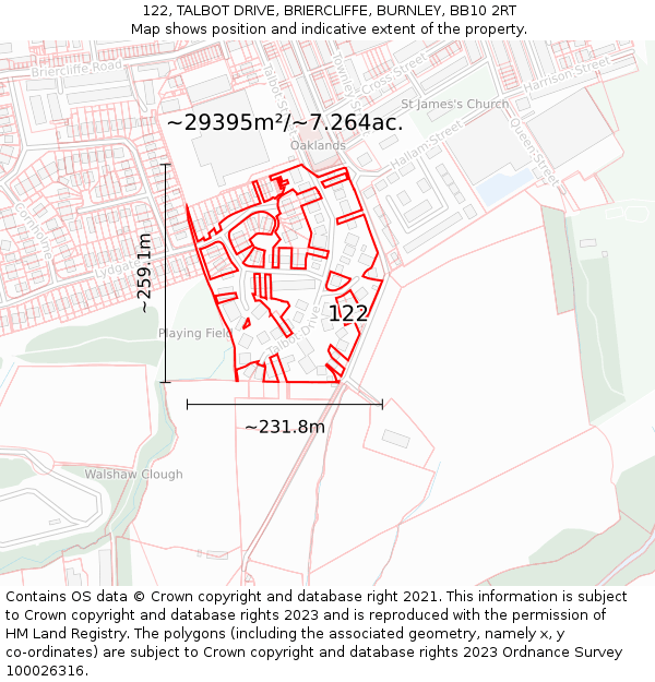 122, TALBOT DRIVE, BRIERCLIFFE, BURNLEY, BB10 2RT: Plot and title map