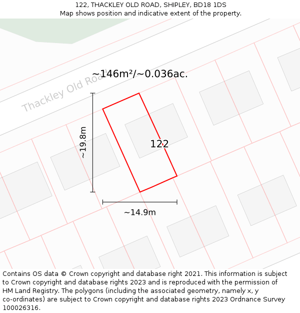 122, THACKLEY OLD ROAD, SHIPLEY, BD18 1DS: Plot and title map