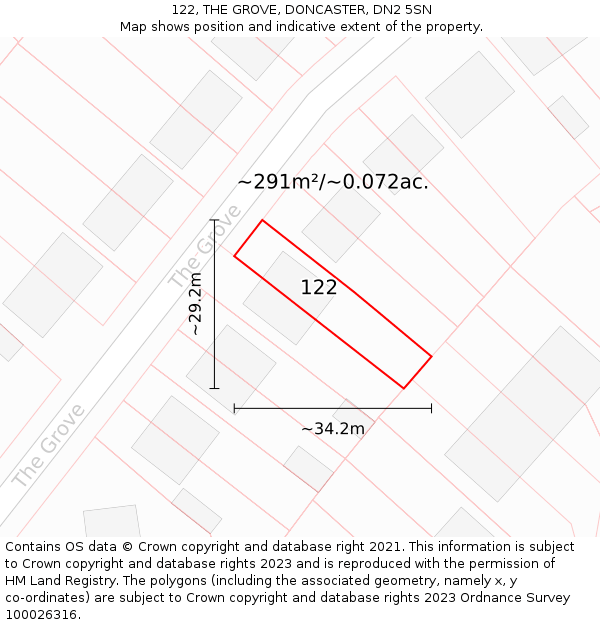 122, THE GROVE, DONCASTER, DN2 5SN: Plot and title map