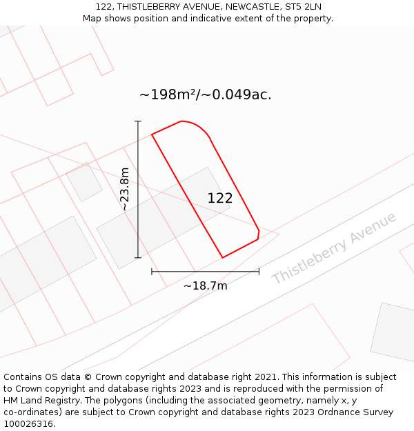 122, THISTLEBERRY AVENUE, NEWCASTLE, ST5 2LN: Plot and title map