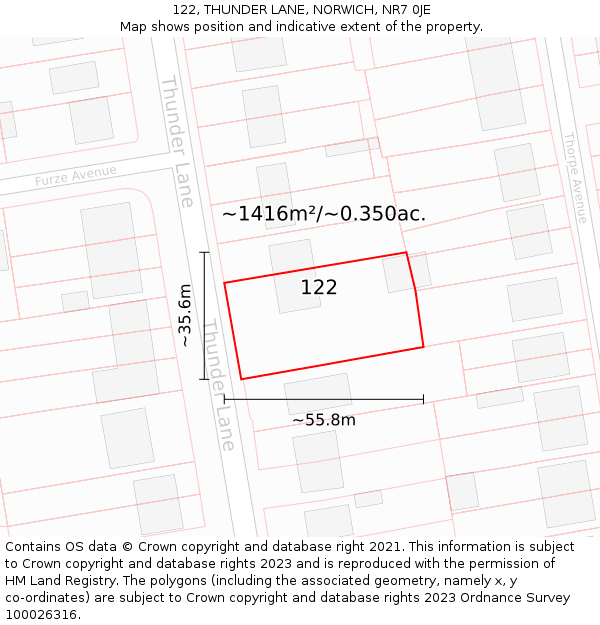 122, THUNDER LANE, NORWICH, NR7 0JE: Plot and title map
