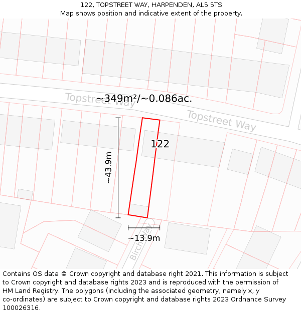 122, TOPSTREET WAY, HARPENDEN, AL5 5TS: Plot and title map